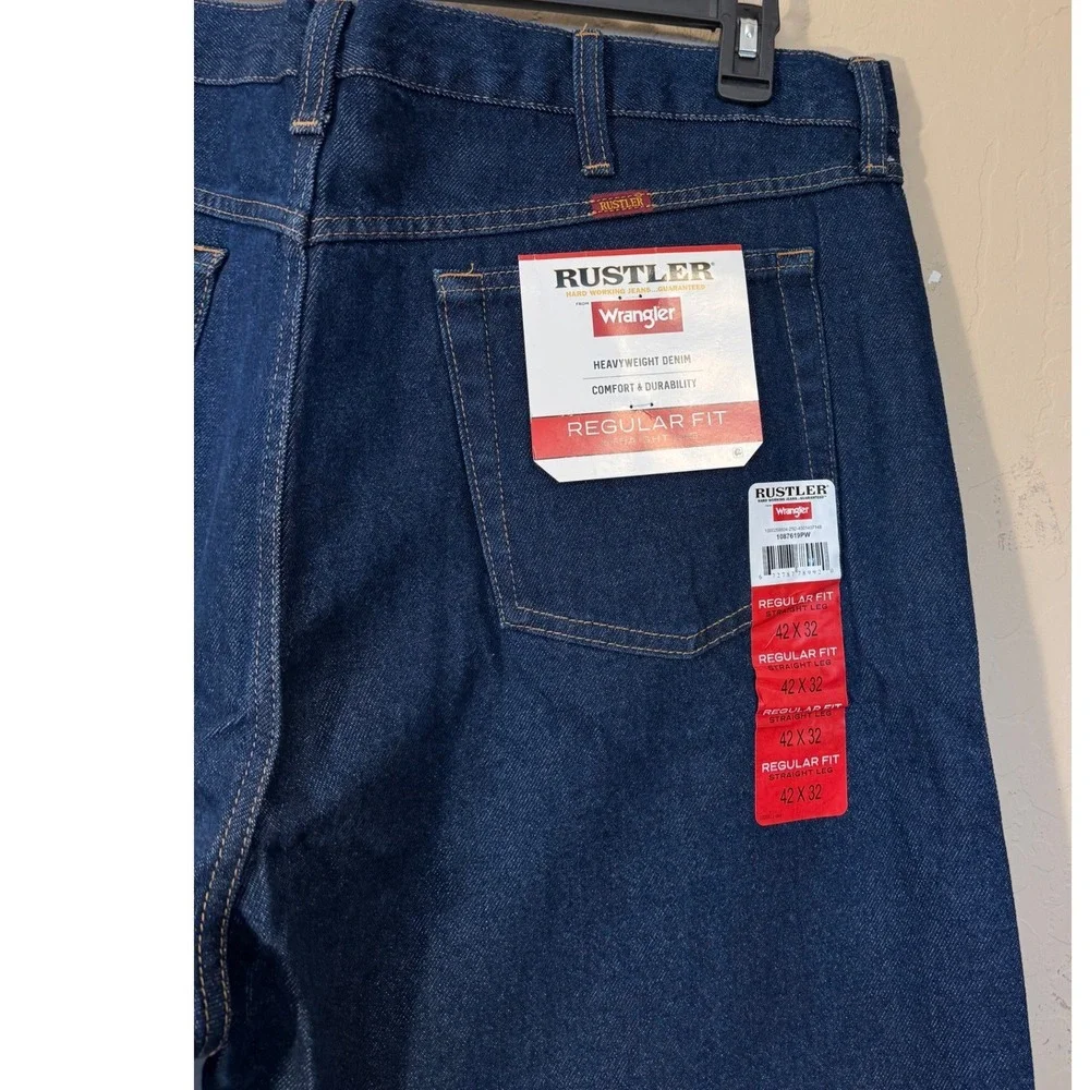 Rustler Wrangler Jeans‎ Men 42x32 Regular Fit Straight Leg Cotton Denim NEW